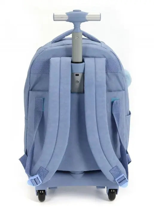 Mochila com Rodas Escolar Juvenil com Bolso Frontal Azul Resistente com Pompom Azul Up4You - Luxcel Megalomania