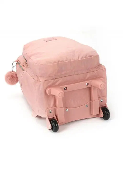 Mochila com Rodas Escolar Juvenil com Bolso Frontal Rosa Resistente com Pompom Rosa Up4You - Luxcel Megalomania