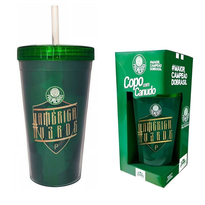 Copo Canudo 330 ml Time Brasileiro Palmeiras Tricampeão Da América Água Esporte Pai Presente