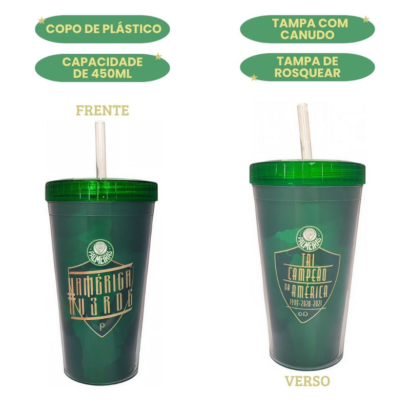 Copo Canudo 330 ml Time Brasileiro Palmeiras Tricampeão Da América Água Esporte Pai Presente