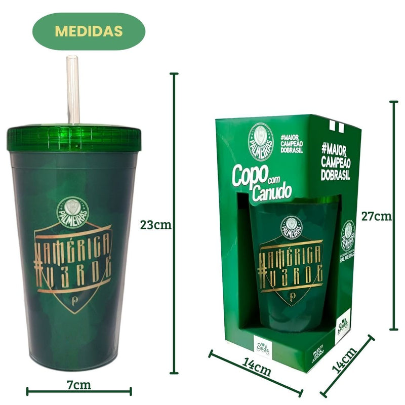 Copo Canudo 330 ml Time Brasileiro Palmeiras Tricampeão Da América Água Esporte Pai Presente
