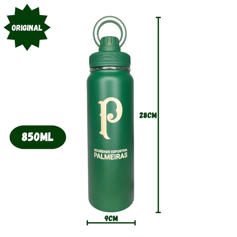 Garrafa Térmica de Time Palmeiras de Metal Verdão Aço Inox Presente Verde de Rosca 850ML Água Chá