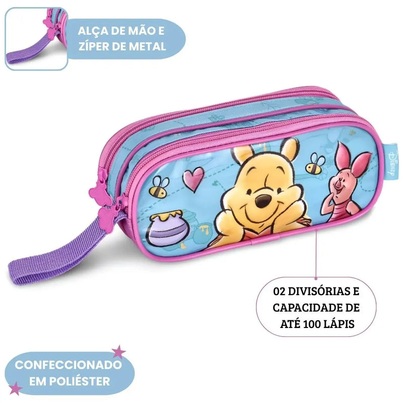 Estojo Duplo Ursinho Pooh Infantil Colorido Escolar Fun Unissex Cem Lápis Resistente Personalizado Durável Grande Megalomania