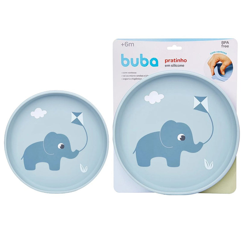 Pratinho Silicone Azul Ventosa Cloudy Bebê Infantil Introdução Alimentar Mamãe BPA Free Maternidade Buba