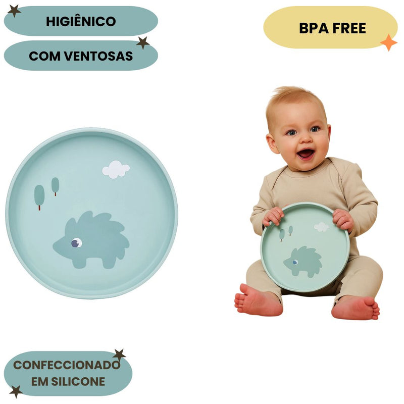 Pratinho Silicone Verde Ventosa Cloudy Bebê Infantil Introdução Alimentar Mamãe BPA Free Maternidade Buba