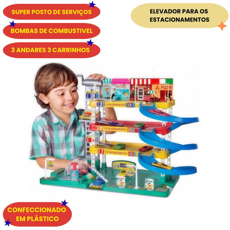 Posto Garagem Mega Center Pista Carrinhos Brinquedos Crianca