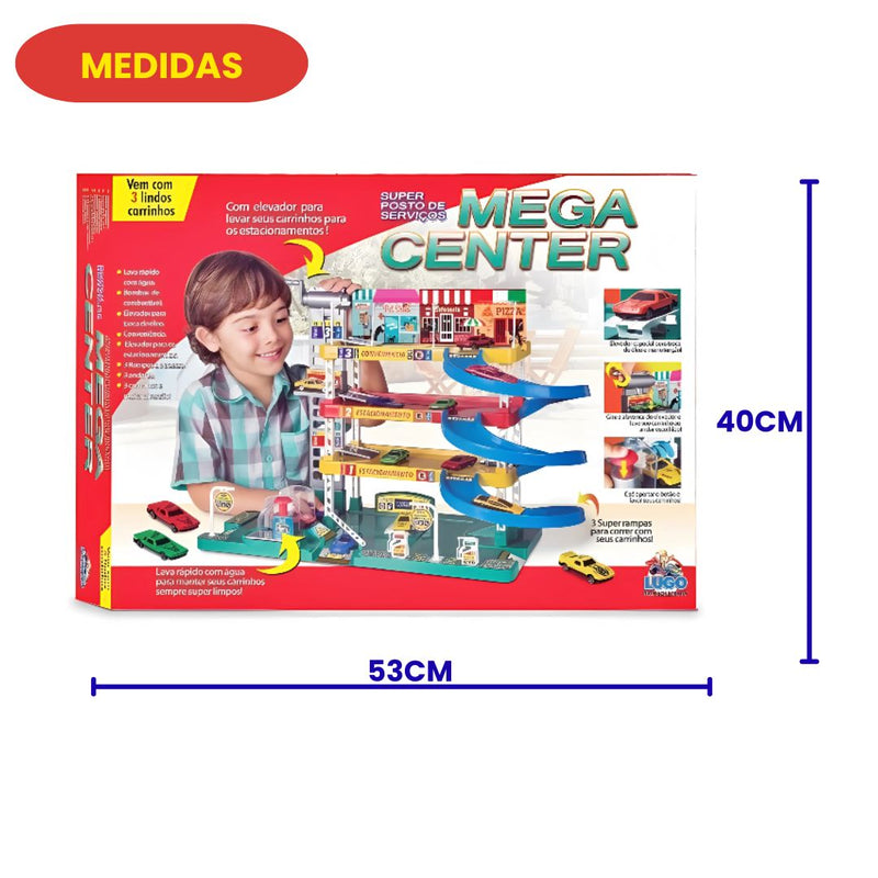 Posto Garagem Mega Center Pista Carrinhos Brinquedos Crianca