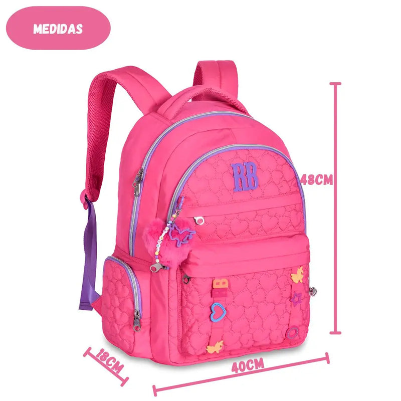 Mochila Costas Rebecca Bonbon Preto Rosa Roxo Azul Feminino Escolar Menina Chaveiro Clio Megalomania