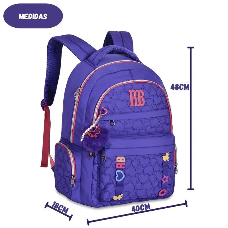 Mochila Costas Rebecca Bonbon Preto Rosa Roxo Azul Feminino Escolar Menina Chaveiro Clio Megalomania
