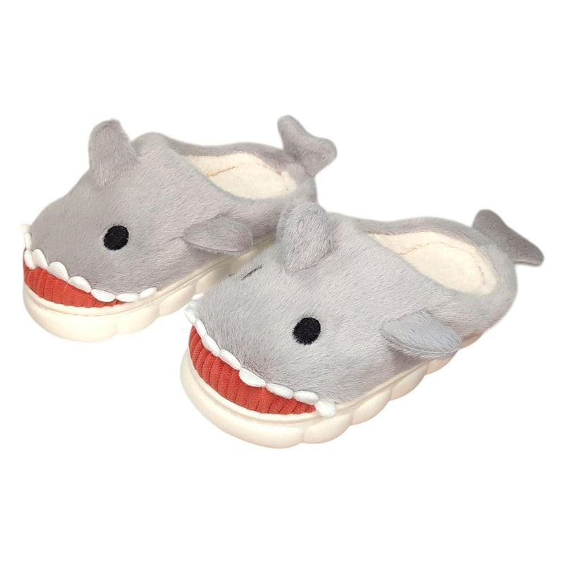 Chinelo Pantufa Baby Shark Tubarão Infantil Cinza Solado de Borracha Inverno Frio Megalomania