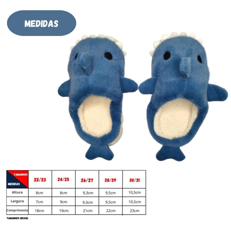 Pantufa Infantil Tubarão Baby Shark Inverno Menino Presente Azul Solado Borracha Megalomania