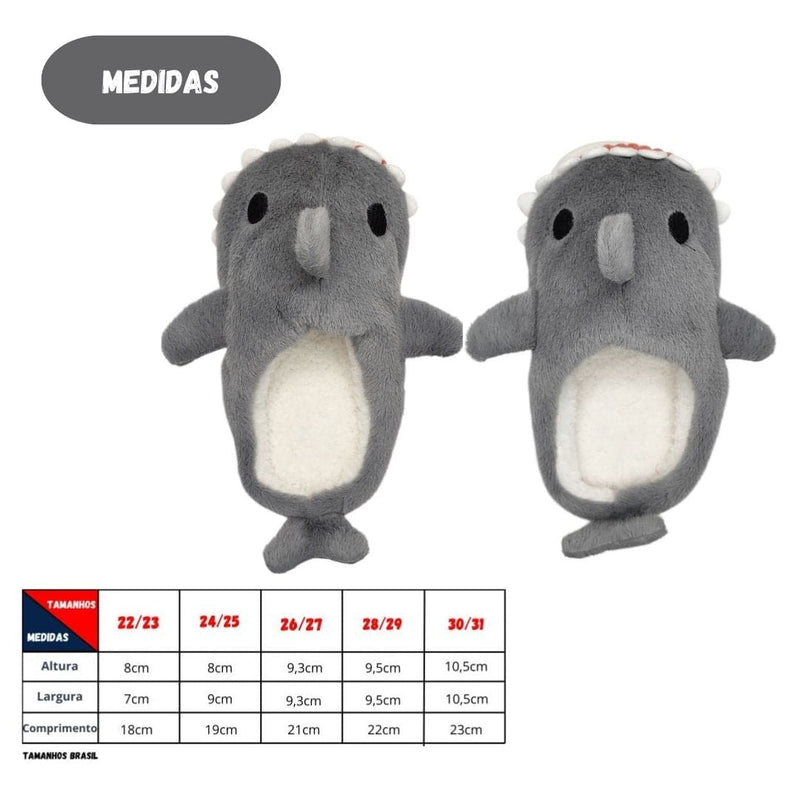 Pantufa Infantil Formato Tubarão 3D Menino Menina Solado Borracha Inverno Frio Megalomania