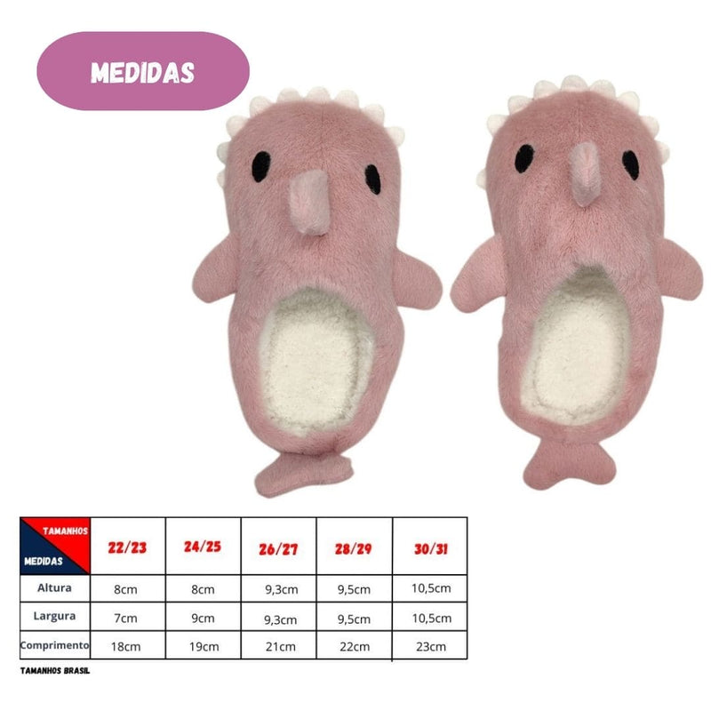 Pantufa Chinelo Infantil Quarto Menina Inverno Solado Borracha Tubarão Baby Shark Rosa Escuro Megalomania