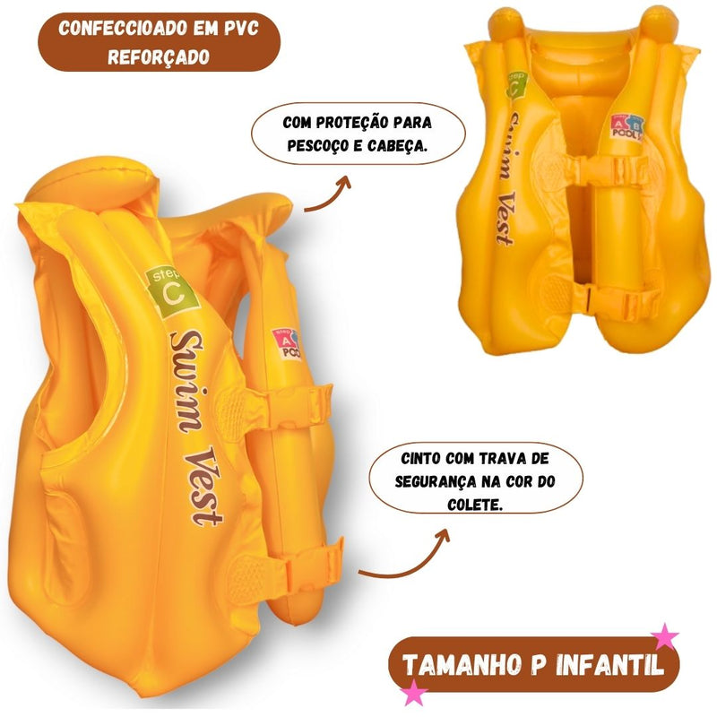 Colete Inflável Infantil Piscina Mar Verão Segurança Salva Vidas Tamanho P 45cmx40cm Megalomania