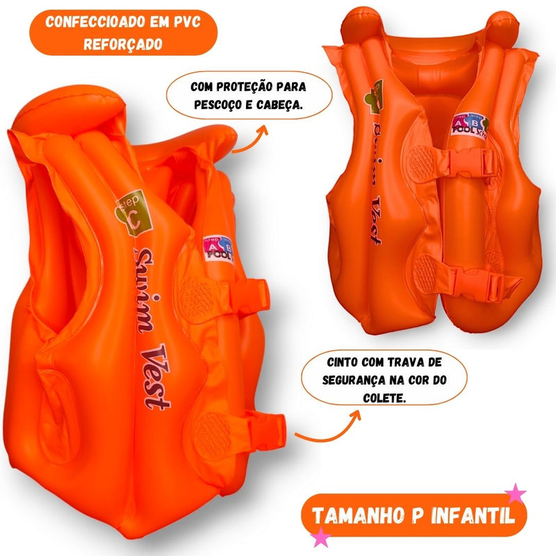 Colete Inflável Infantil Piscina Mar Verão Segurança Salva Vidas Tamanho P 45cmx40cm Megalomania