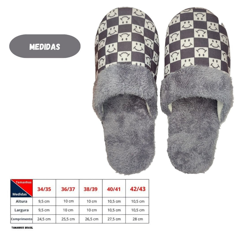 Pantufa Chinelo Cinza Quarto Adulto Inverno Frio Xadrez Presente Megalomania