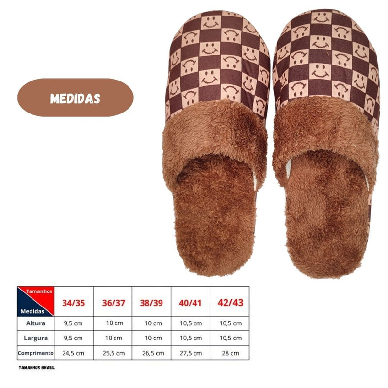 Pantufa Xadrez Smile Chinelo de Quarto Marrom Presente Adulto Megalomania