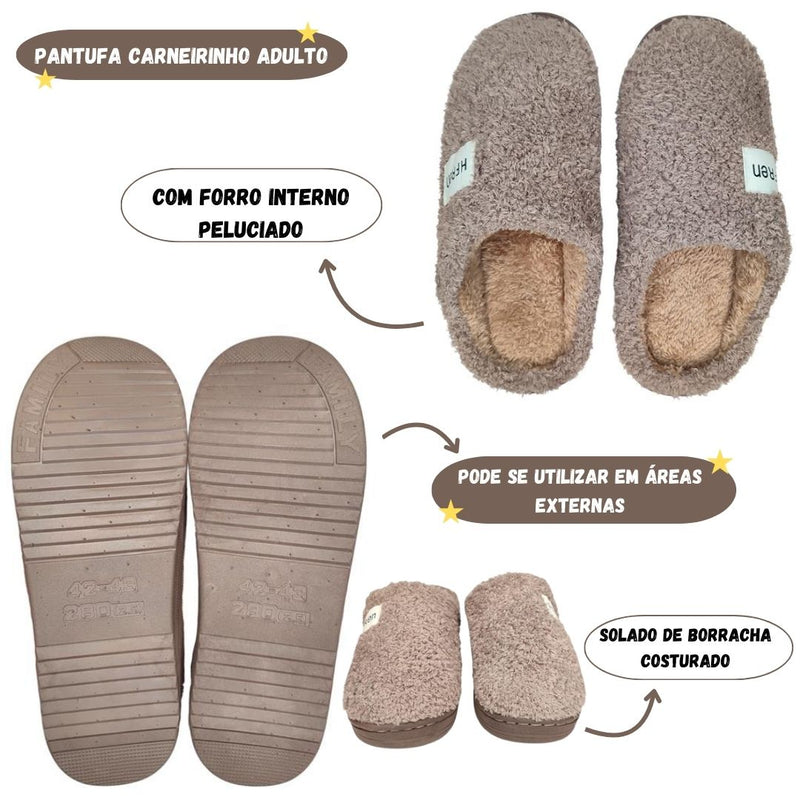 Pantufa Chinelo Inverno Marrom Forrada Adulto Unissex Presente Adulto Megalomania
