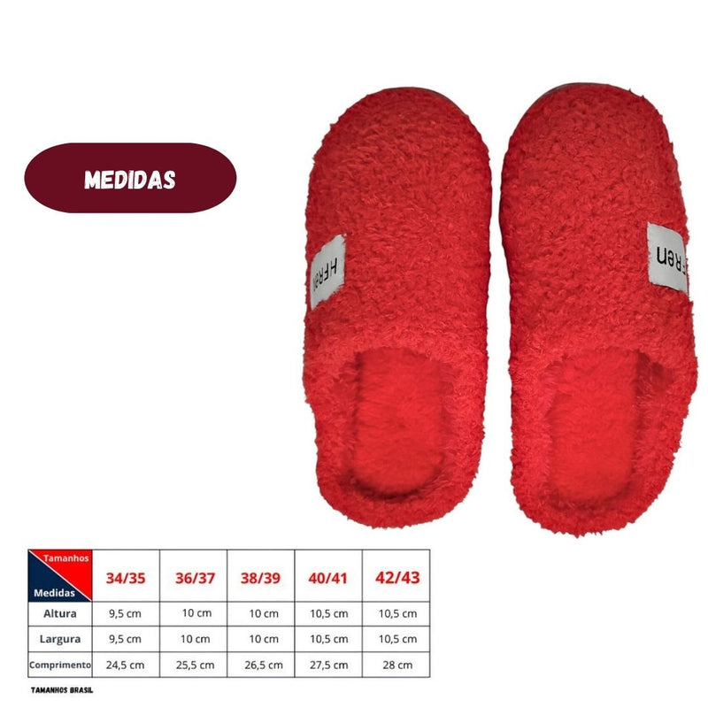 Pantufa Inverno Chinelo de Quarto Feminina Forrada Solado Borracha Costurada Unissex Megalomania