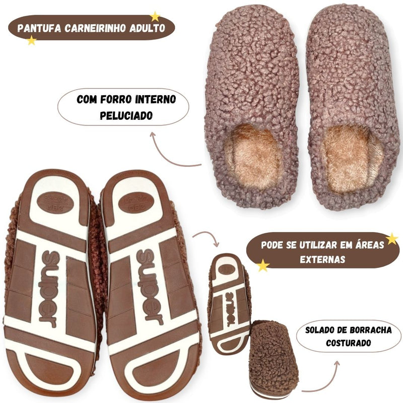 Pantufa Chinelo Quarto Inverno Presente Masculina Carneirinho Feminina Solado Borracha Megalomania
