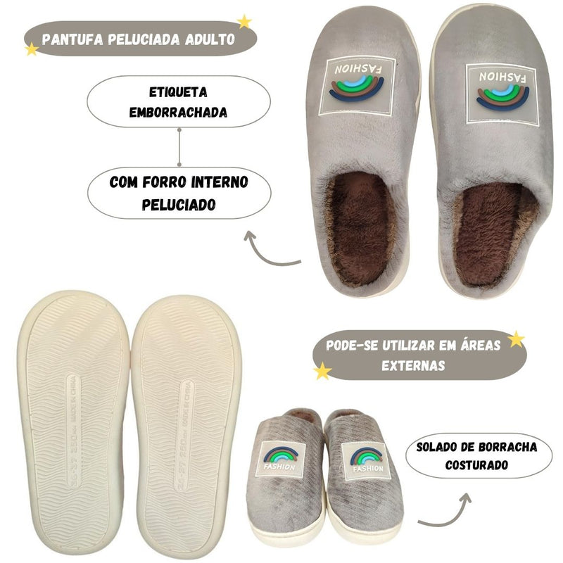 Pantufa Chinelo Cinza Solado Reforçado Adulto Inverno Presente Megalomania