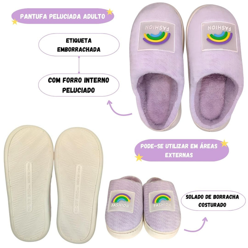 Pantufa Chinelo Inverno Lilás Adulto Feminina Solado Borracha Frio Megalomania