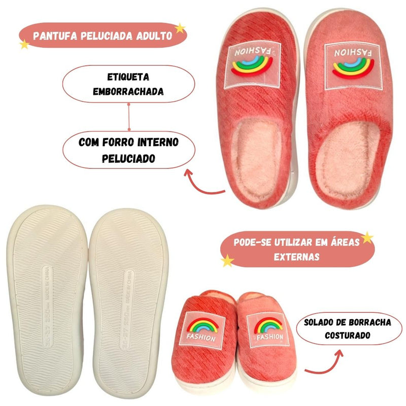 Chinelo Pantufa Reforçada Inverno Peluciado Solado Borracha Vermelho Feminino Unissex Adulto Megalomania