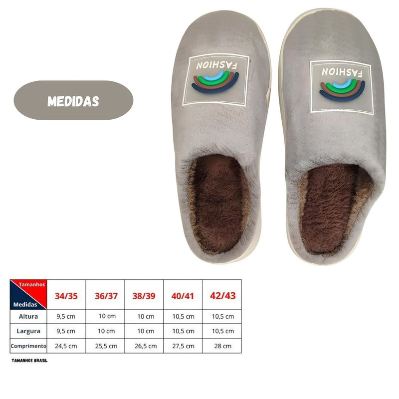 Pantufa Chinelo Cinza Solado Reforçado Adulto Inverno Presente Megalomania