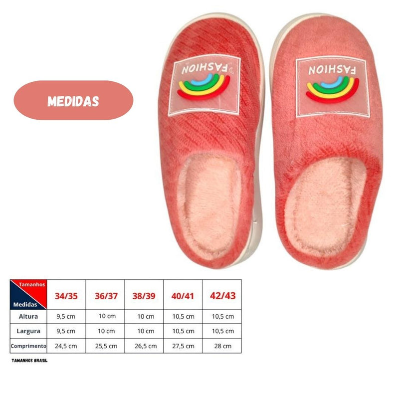 Chinelo Pantufa Reforçada Inverno Peluciado Solado Borracha Vermelho Feminino Unissex Adulto Megalomania
