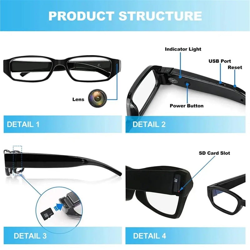 Óculos Portáteis com Câmera Esportiva e Smart Driving Bike Glasses HD 1080p VCR Camera Glasses Vídeo Gravação Processo de Conferência Condução Acessório Aliexpress