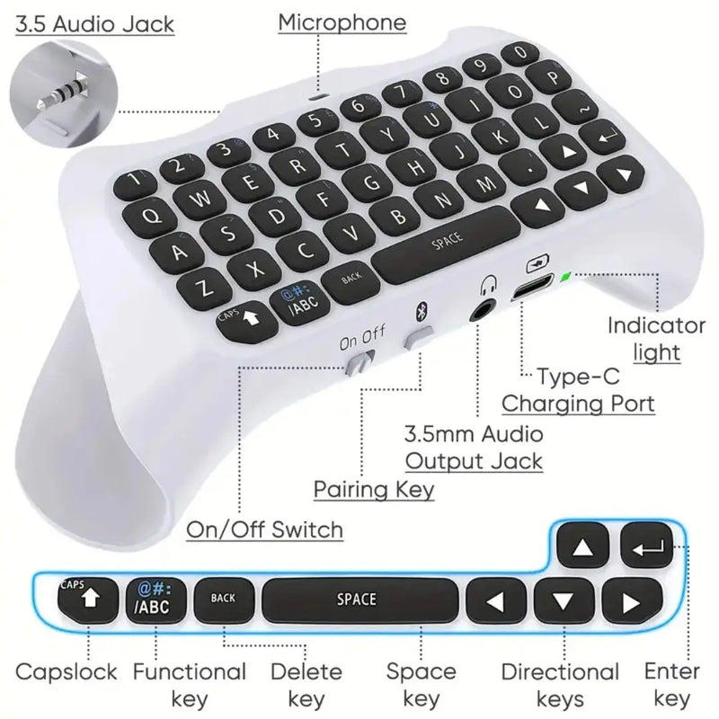 Teclado para Controle Sem Fio para PS5 Mini Gamepad Portátil com Alto-Falante Embutido Jack de Áudio 3.5mm e Conectividade 3.0 Acessório Gamer Presente Criança Aliexpress