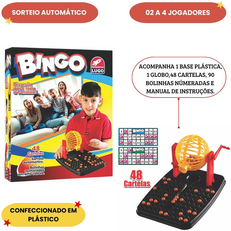 Jogo Brinquedo Super Bingo Com 48 Cartela Roleta Criança Adulto Infantil Sorteio Diversão Família