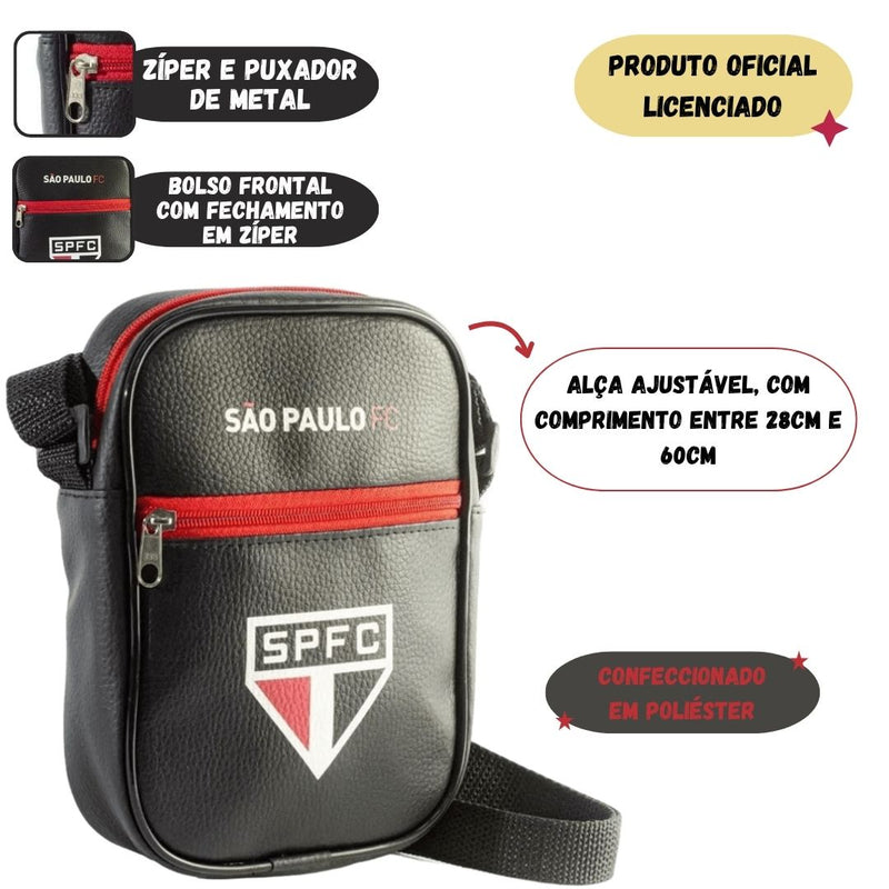 Bolsa Preta São Paulo Fc Shoulder Bag Transversal Futebol Passeio Lateral