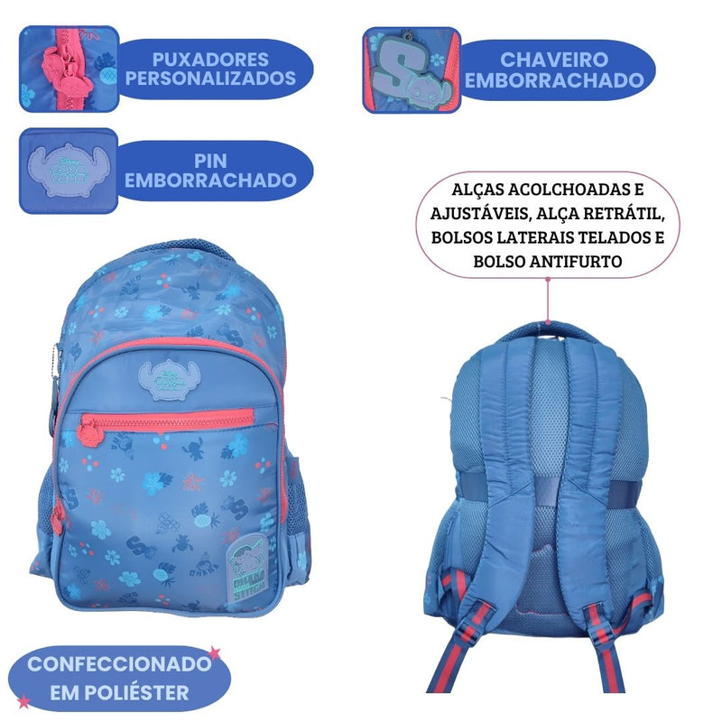Mochila de Costas Tsum Tsum Stitch Disney Escolar Notebook Juvenil Resistente Espaçosa Original Ponto Criativo