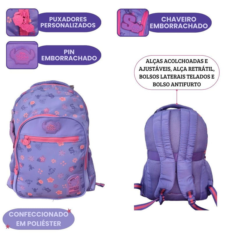 Mochila de Costas Tsum Tsum Stitch Disney Escolar Notebook Juvenil Resistente Espaçosa Original Ponto Criativo
