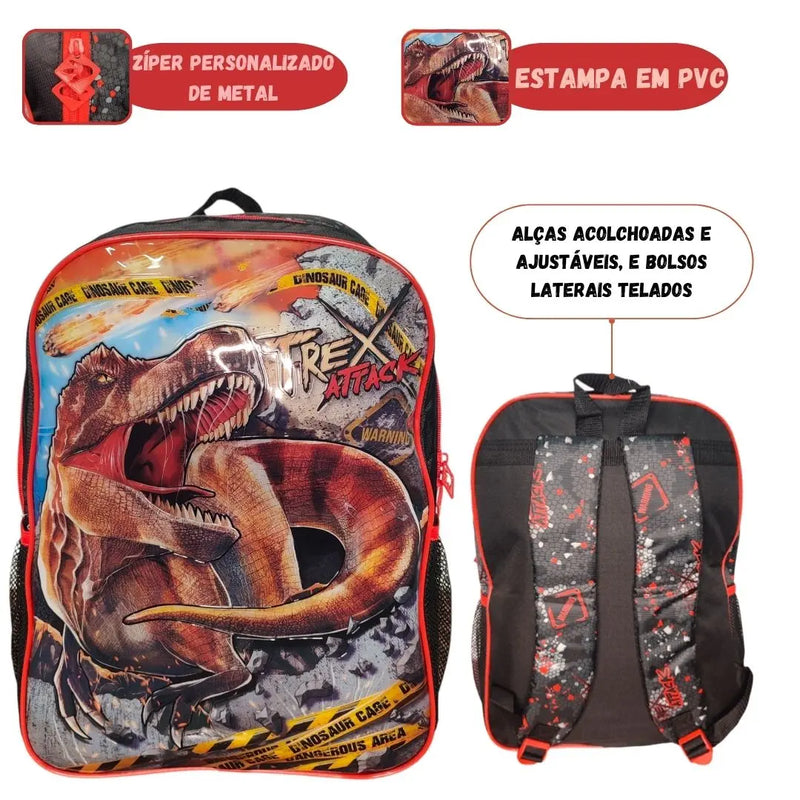 Mochila de Costas Infantil Menino T-Rex Escolar Dinossauro Criança Tiranossauro Rex - Clio Megalomania