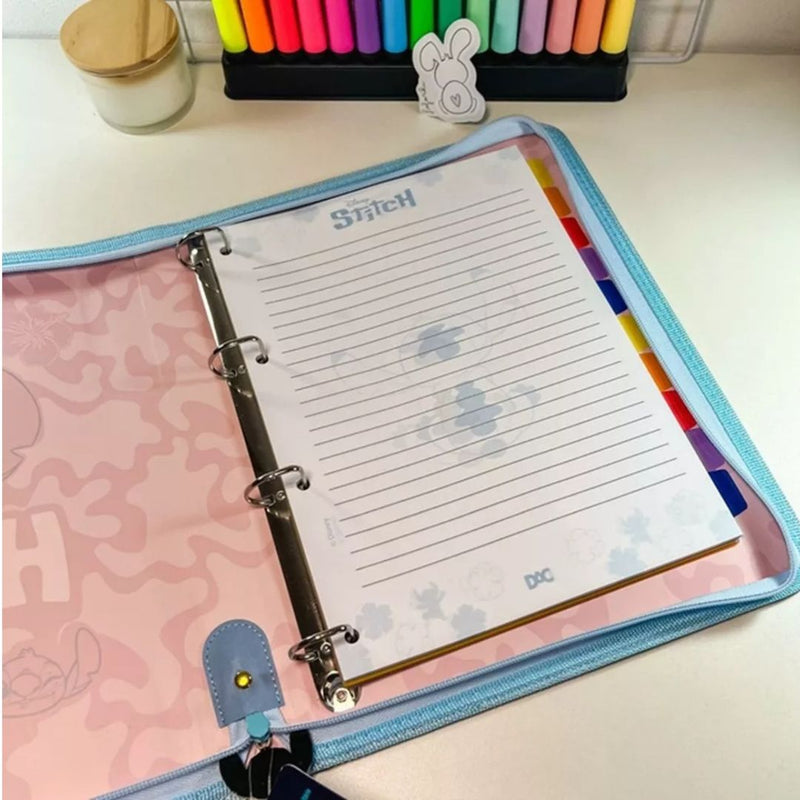 Fichário Caderno Argolado Stitch Universitário com Zíper 48 folhas Escolar Tamanho A4 Megalomania