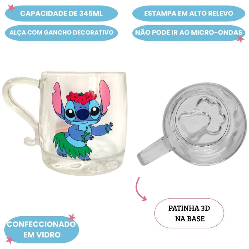 Caneca de Vidro Stitch 345ml Resistente e Perfeita para Presentear Megalomania