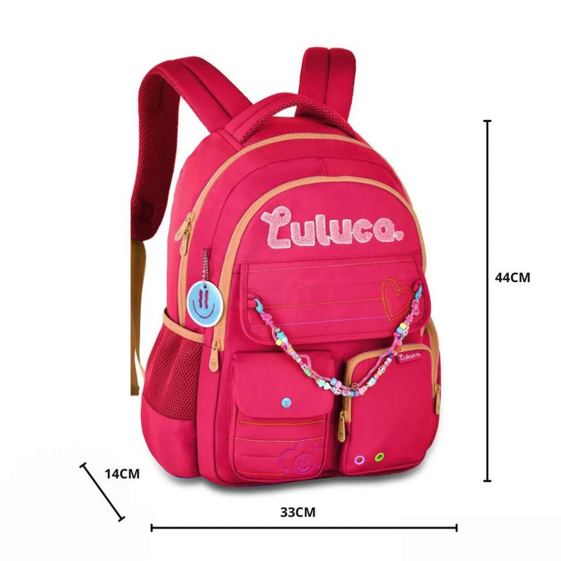 Kit Mochila de Costas Luluca Estojo box Aulas Escolar Rosa Juvenil Original