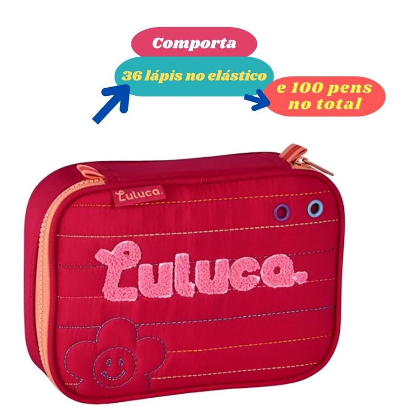 Kit Mochila de Costas Luluca Estojo box Aulas Escolar Rosa Juvenil Original