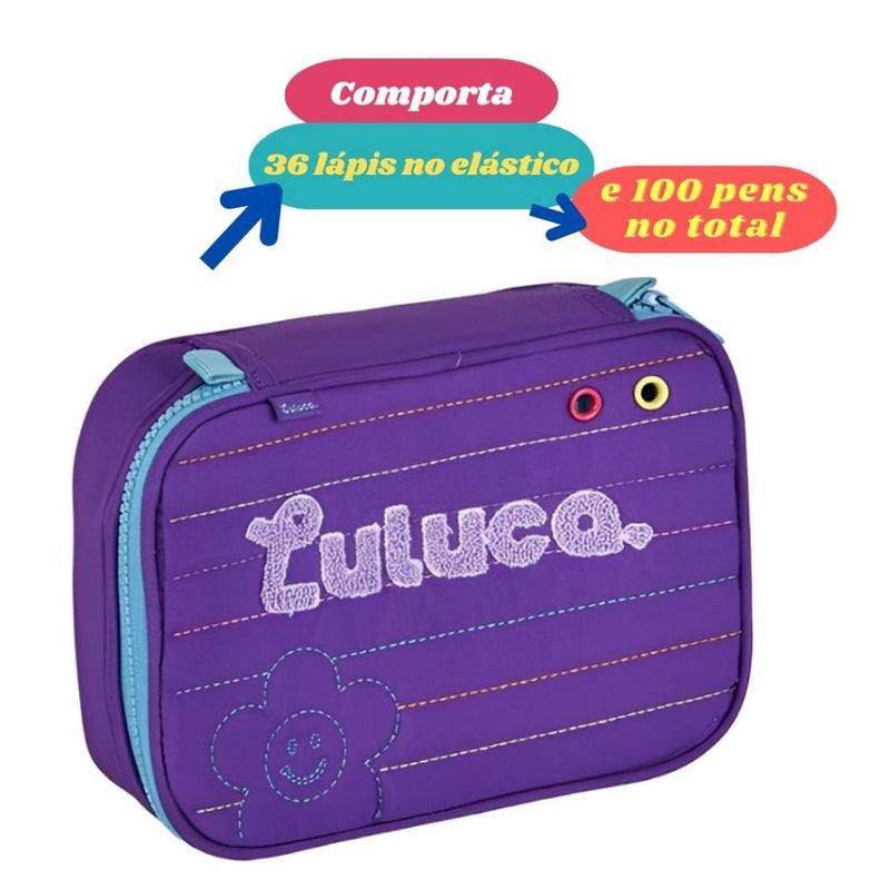 Kit Mochila de Costas Luluca Estojo box Escolar Roxo Juvenil Aulas Original