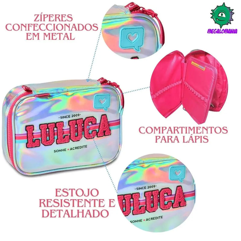Estojo Box Luluca Meninas  Feminino Juvenil Escolar Holográfico Clio Megalomania