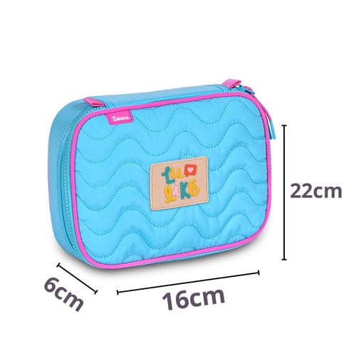 Kit Mochila de Carrinho Mala Bolsa Azul Lancheira Térmica Duas Alças Estojo Box Menina Juvenil Luluca Clio