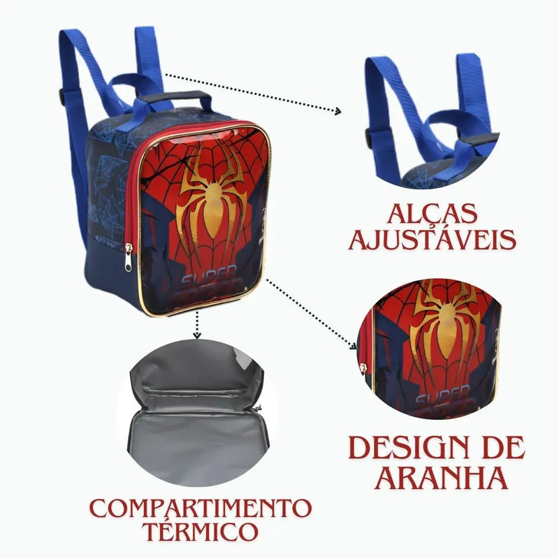 Lancheira Térmica Infantil Super Spider Aranha Homem Escolar Masculino Meninos Seanite Megalomania