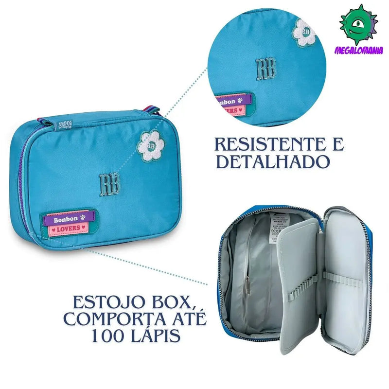Estojo Box Rebecca Bonbon Azul Rosa Preto Feminino Meninas Juvenil Fashion Clio Megalomania