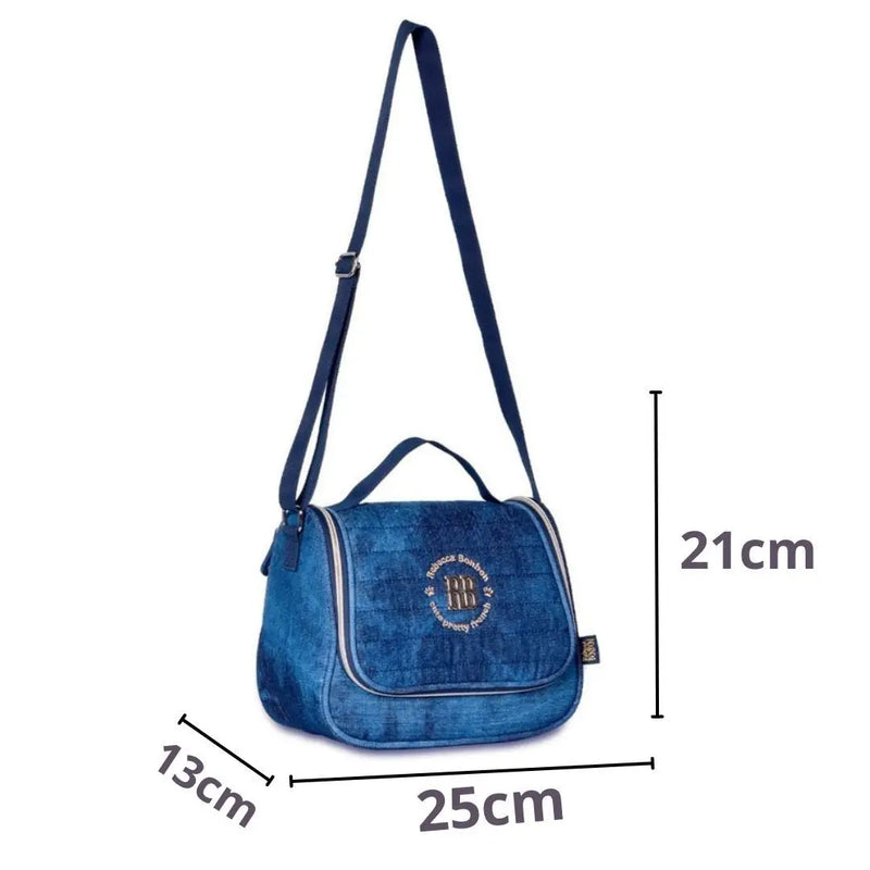 Kit Mochila de Carrinho Mala Bolsa Rebecca Bonbon Jeans Lancheira Térmica Duas Alças Estojo Box Escolar Juvenil Meninas Clio Megalomania