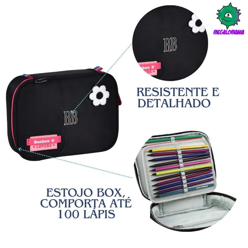 Estojo Box Rebecca Bonbon Azul Rosa Preto Feminino Meninas Juvenil Fashion Clio Megalomania