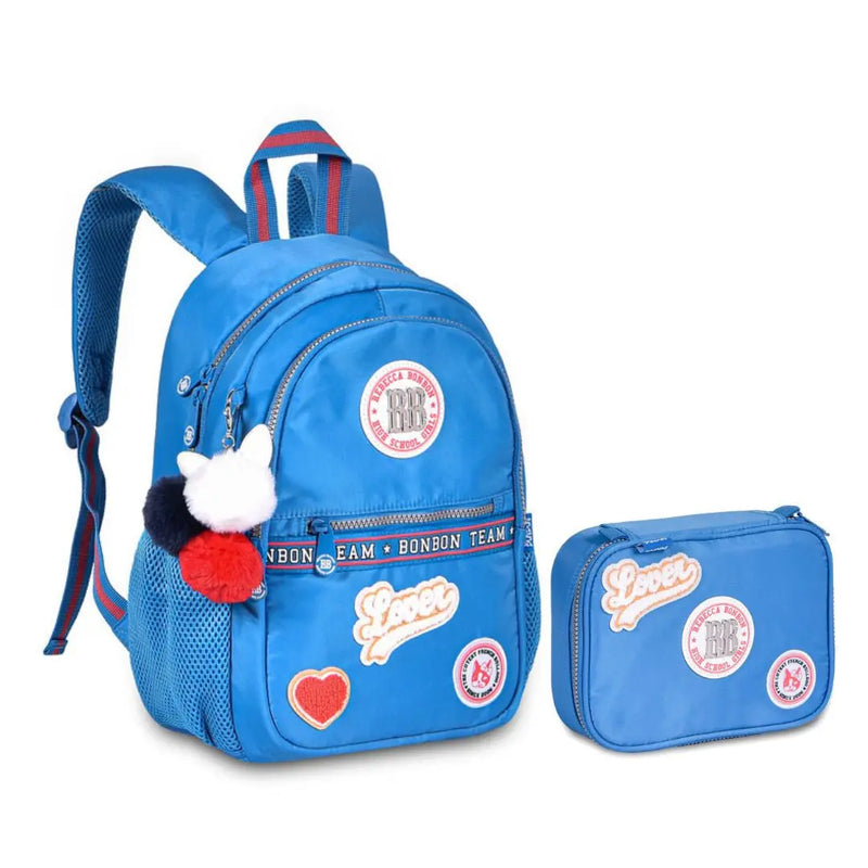 Kit Mochila de Costas Mala Bolsa Mini Rebecca Bonbon Azul Estojo Box Feminino Juvenil Fashion Clio Megalomania