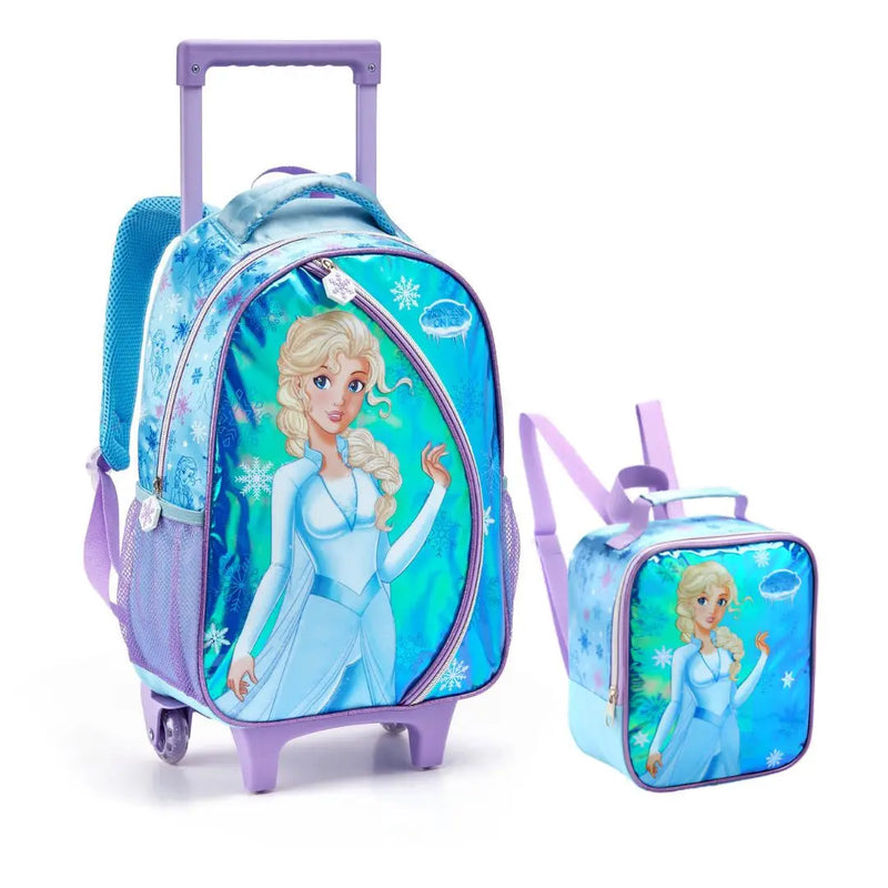 KIT MOCHILA DE CARRINHO INFANTIL PRINCESA DO GELO FROZEN MR41440 + LANCHEIRA INFANTIL TÉRMICA PRINCESA DO GELO FROZEN  L Megalomania