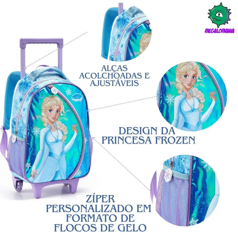 Mochila de Carrinho Mala Bolsa Infantil Princesa do Gelo Frozen Meninas Femino Seanite Megalomania